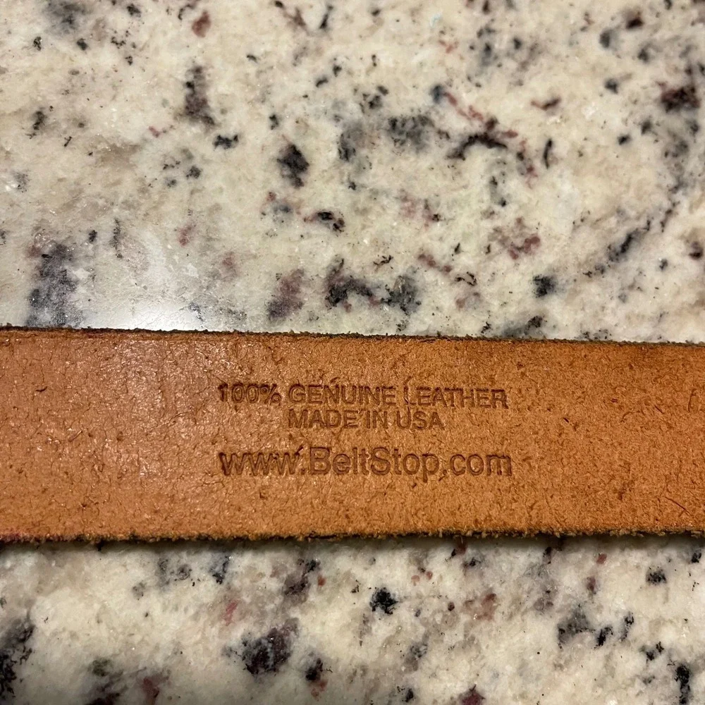 BeltStop‎ Tooled Leather Rose Belt Women 34/36 Tan Western Boho Floral Handcraft